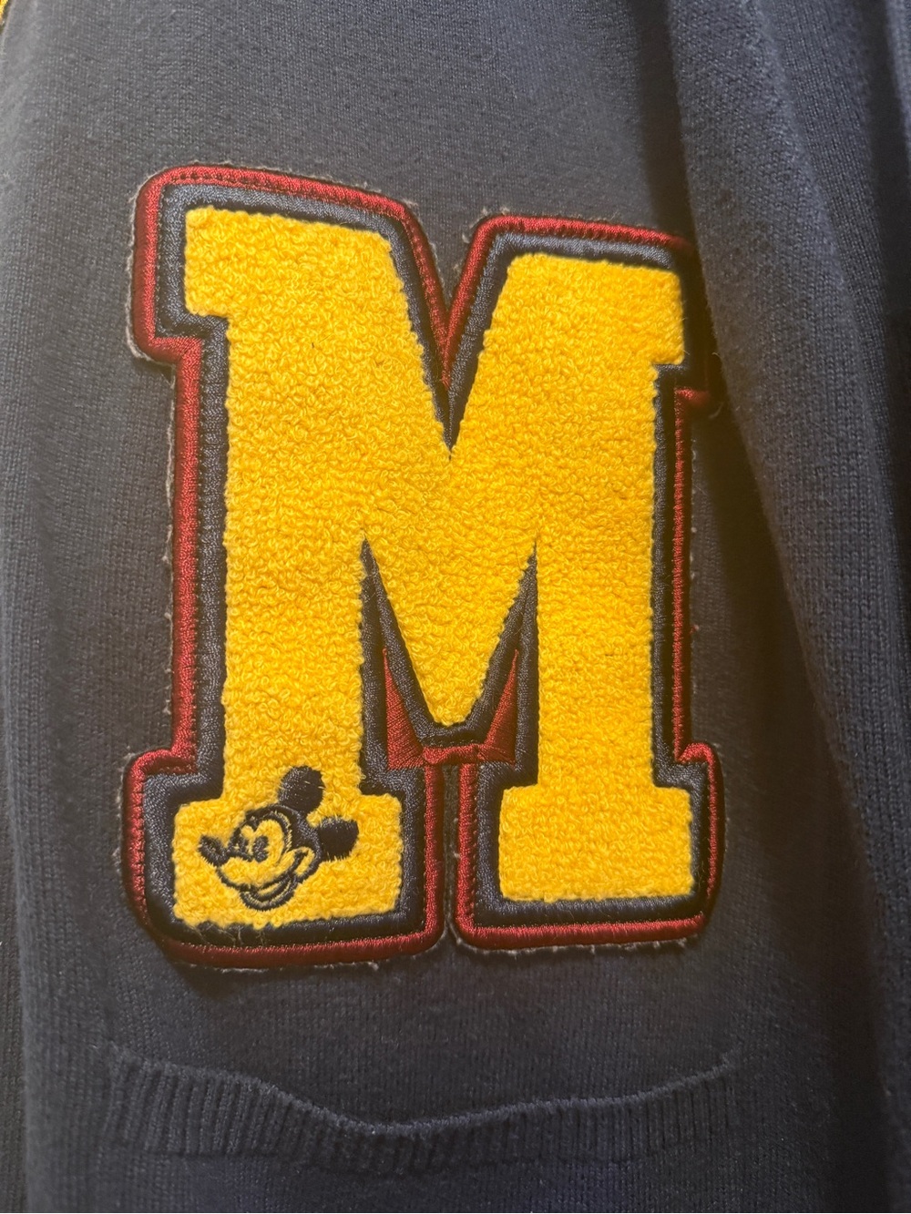 Disney Mickey Mouse Women's Navy and Yellow Varsity Cardigan Jacket - Picture 3 of 7